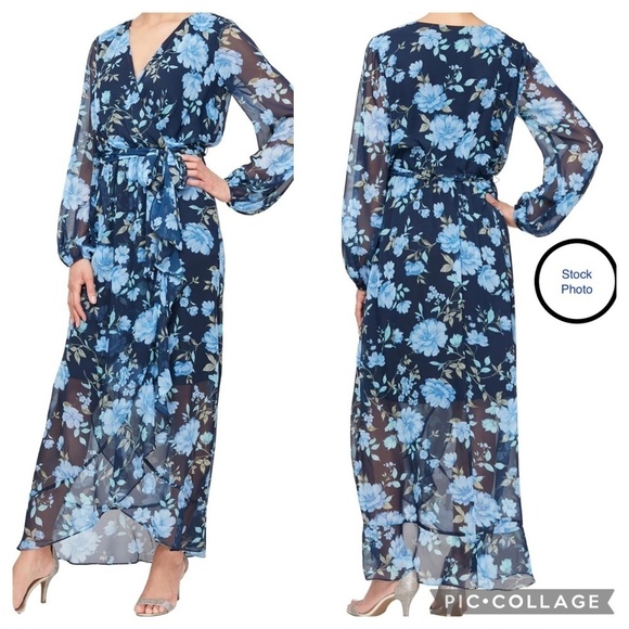 SL Fashions SLNY Maxi Dress Chiffon Navy Floral New with Tag - Picture 1 of 6